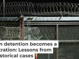 Barbed wire surrounds the GEO Group ICE detention facility in Adelanto, Calif. on July 10, 2025. Patrick T. Fallon/AFP via Getty Images